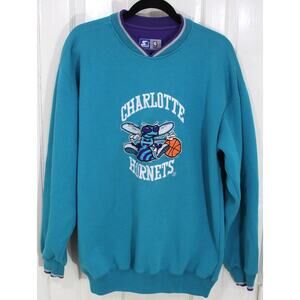 Charlotte Hornets 90s STARTER crew sweatshirt M teal NBA basketball vintage